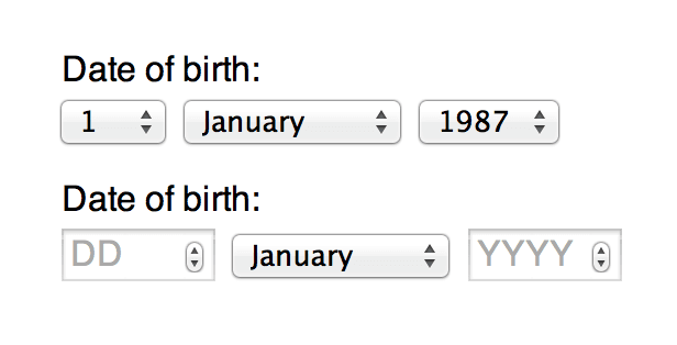 Date of birth form example